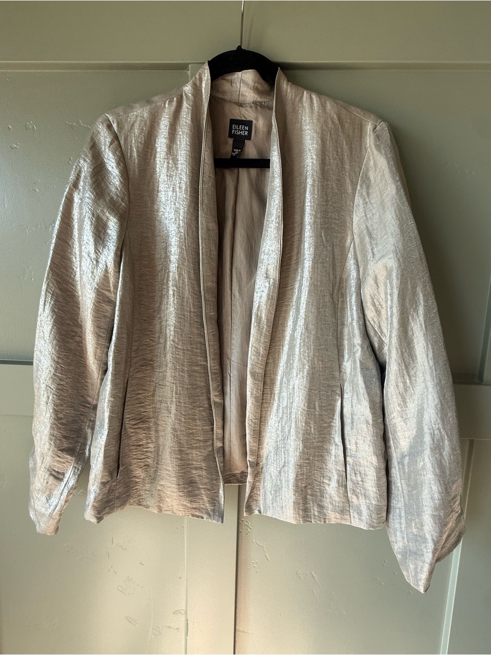 Eileen Fisher Metallic Linen-Nylon-Silk Blend Jacket Size S Champagne Gold